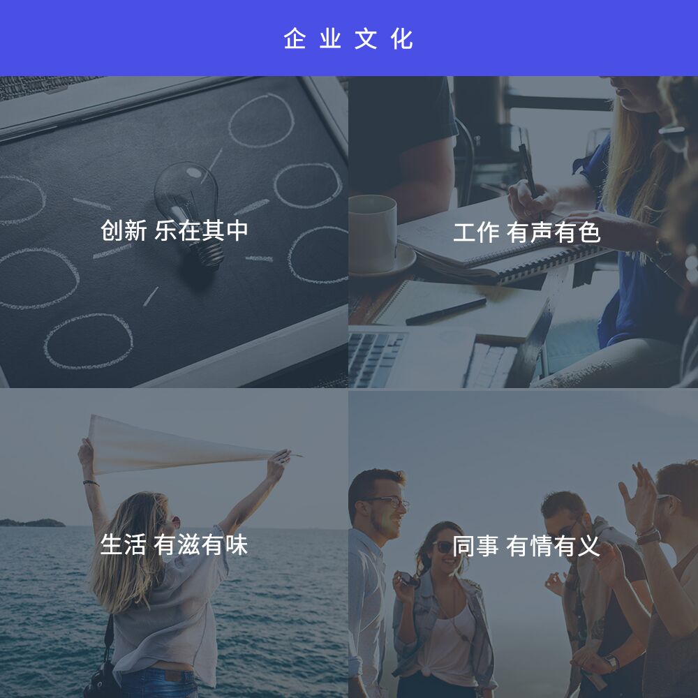 企業(yè)文化：創(chuàng)新樂在其中，工作有聲有色，生活有滋有味，同事有情有義
